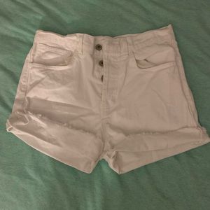 high rise white denim shorts